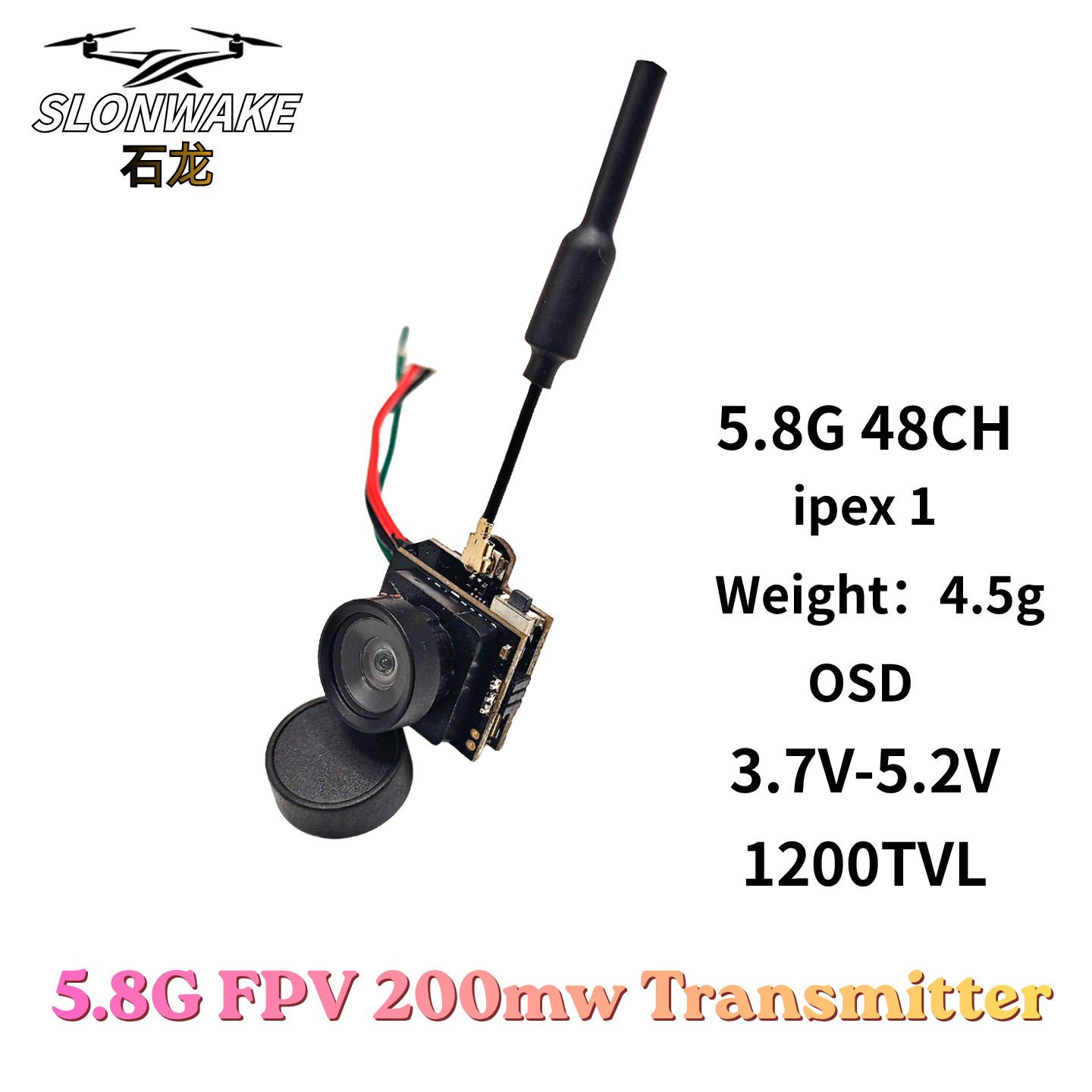 Slonwake 5.8G 48CH 200mW FPV D - огляд і ціна Drone Camera Wide Angle
