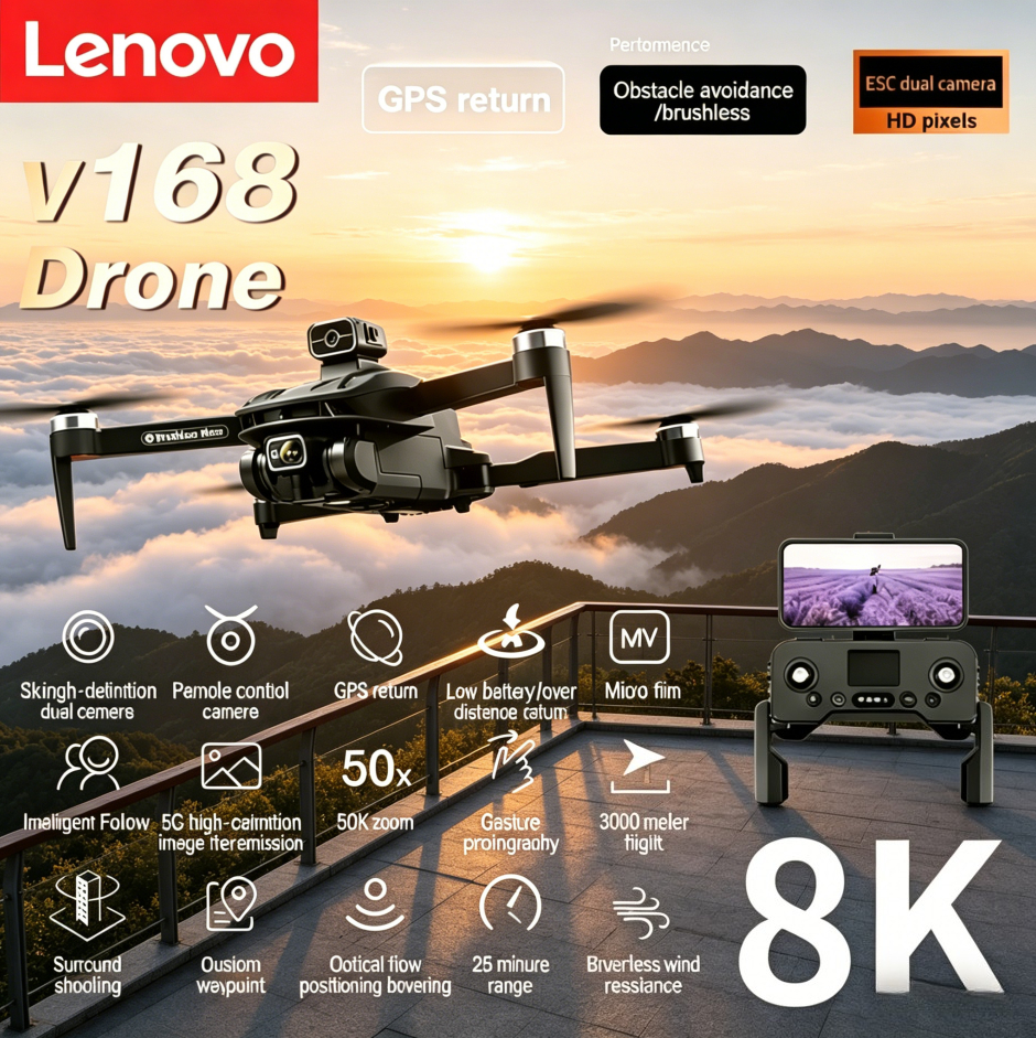 Lenovo V168 GPS 8K Drone Profe - огляд і ціна Drone Camera Wide Angle