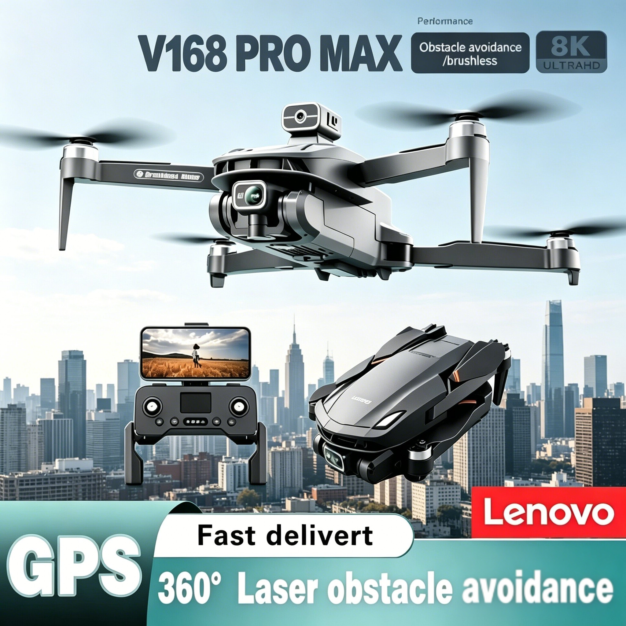 Lenovo V168 Drone 4K Professin - огляд і ціна Drone Camera Wide Angle